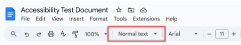 Screenshot of a Google Documents file with a red border around the formatting option labeled "Normal Text". 